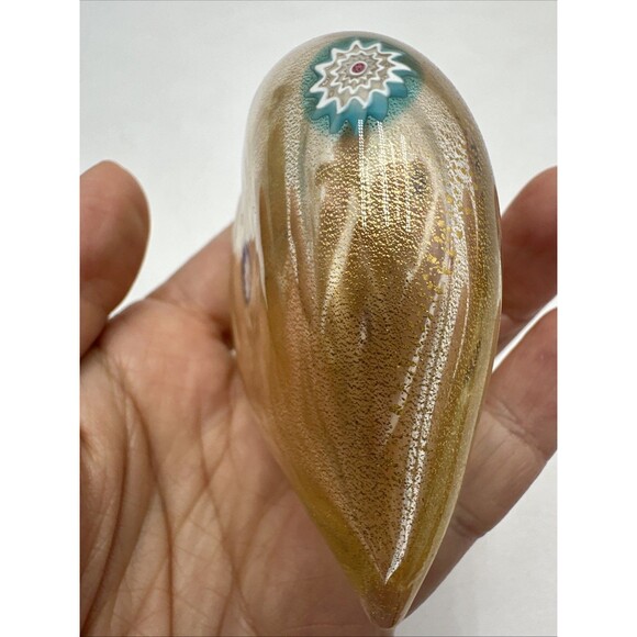 VTG MURANO GOLD AVENTURINE MILLEFIORI GLASS HEART SHAPED PAPERWEIGHT~XLNT COND - Picture 3 of 7